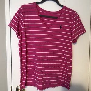 Polo Ralph Lauren pink/white striped short sleeve V neck